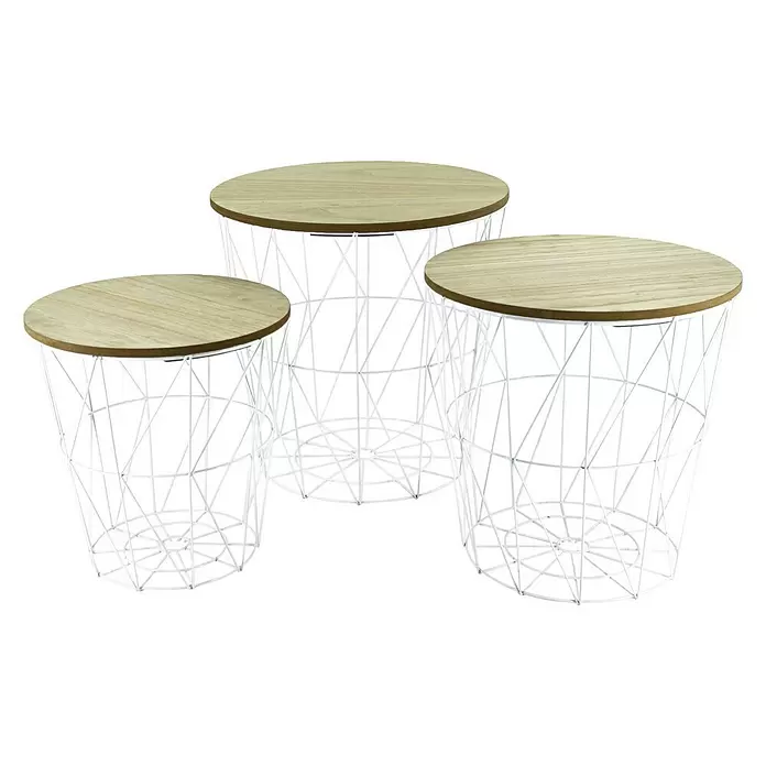 Mesa auxiliar de jardín Luke - Ø x Al: 34 x 35 cm, Tablero de fibra de madera de densidad media (MDF), Blanco, Marrón claro - Vista angular