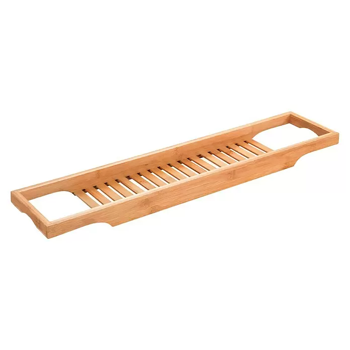 Wenko Bambusa Ablage Badewannenbrücke - L x B x H: 16 x 70 x 4,5 cm, Braun, Bambus - Diagonale Ansicht