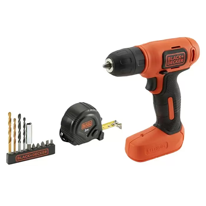 Black+Decker Atornillador de batería BDCD8GPA + 10 accesorios y flexómetro - 7,2 V, 1 batería, 1,5 Ah - Vista angular