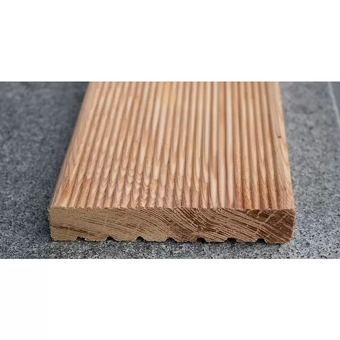 Terrassendiele - 200 x 14,3 x 2,7 cm, Lärche, Beidseitig geriffelt - Detailaufnahme