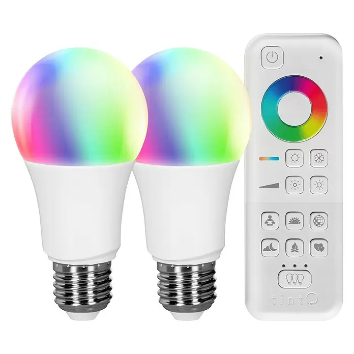 Müller-Licht Tint LED-Leuchtmittel-Set - E27, 9,5 W, A60, 806 lm, Mit Fernbedienung - Vorderansicht