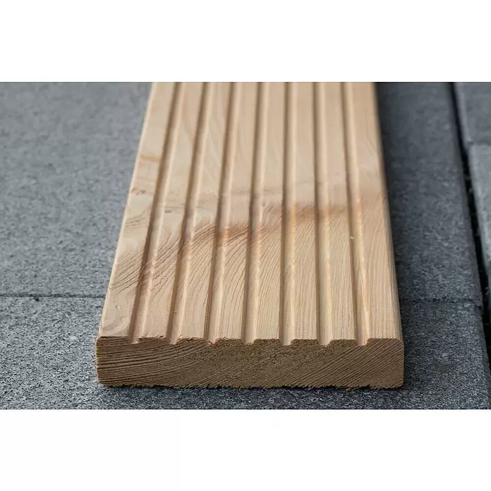 Terrassendiele - 200 x 14,3 x 2,7 cm, Lärche, Beidseitig geriffelt - Detailaufnahme