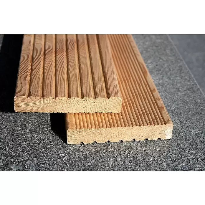 Terrassendiele - 200 x 14,3 x 2,7 cm, Lärche, Beidseitig geriffelt - Detailaufnahme