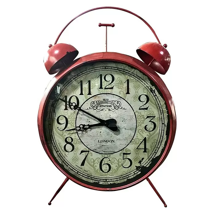 Standuhr Vintage Wecker-Optik - L x B x H: 113 x 37 x 154,5 cm, Analog, Rot - Vorderansicht