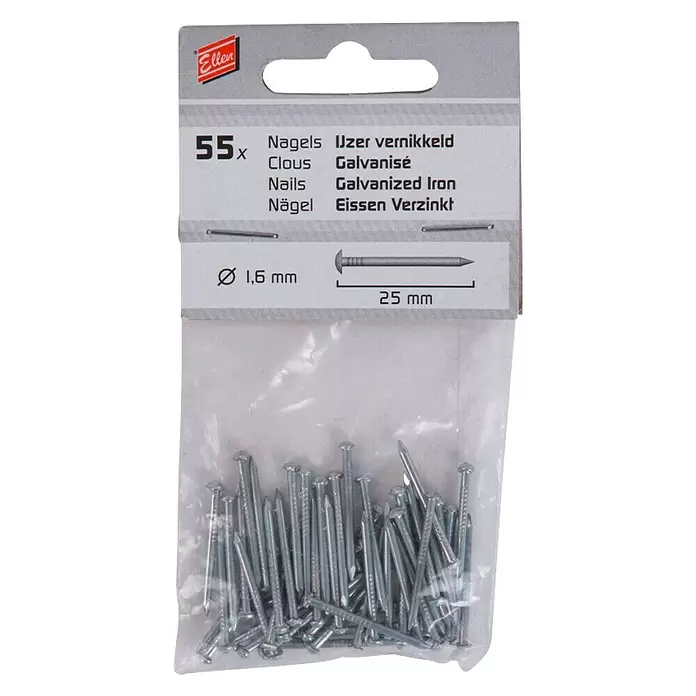 Ellen Nagels voor tochtstrip ijzer vernikkeld - 1,6 mm, 25 mm, 55 st. - Vooraanzicht