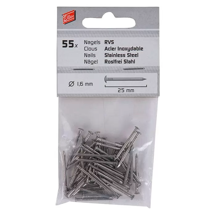 Ellen Nagels voor tochtstrip rvs - 1,6 mm, 25 mm, 55 st. - Vooraanzicht