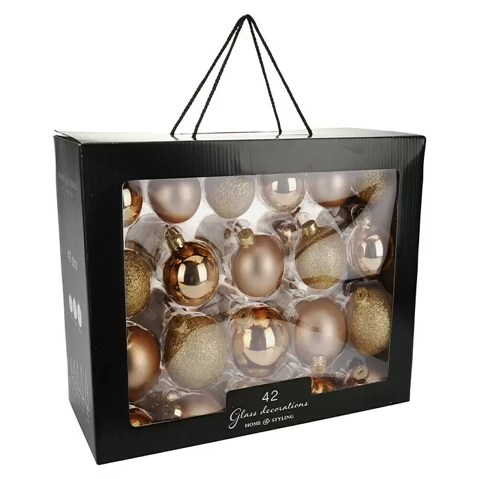 Kerstballen - 42 stk., Goud, Glas - Diagonaal zicht