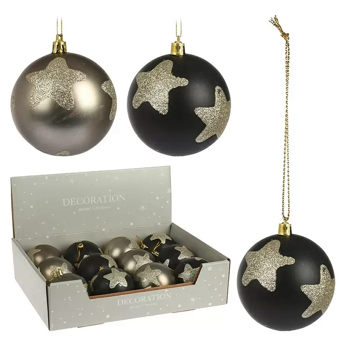 Kerstbal - Zwart/zilver, Kunststof, Diameter: 8 cm - Diagonaal zicht