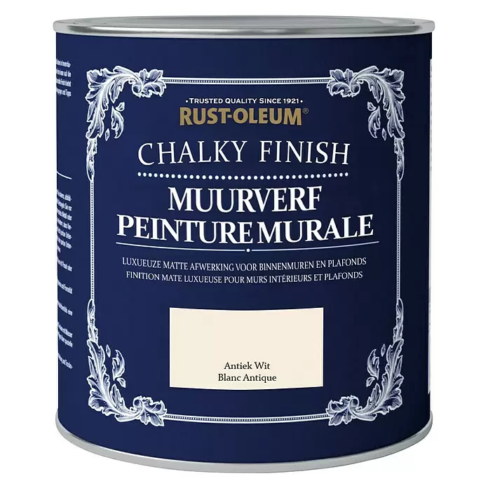 Rust-Oleum Chalky Finish Muurverf Antiek Wit - Antiek Wit, 1 l, Mat - Vooraanzicht