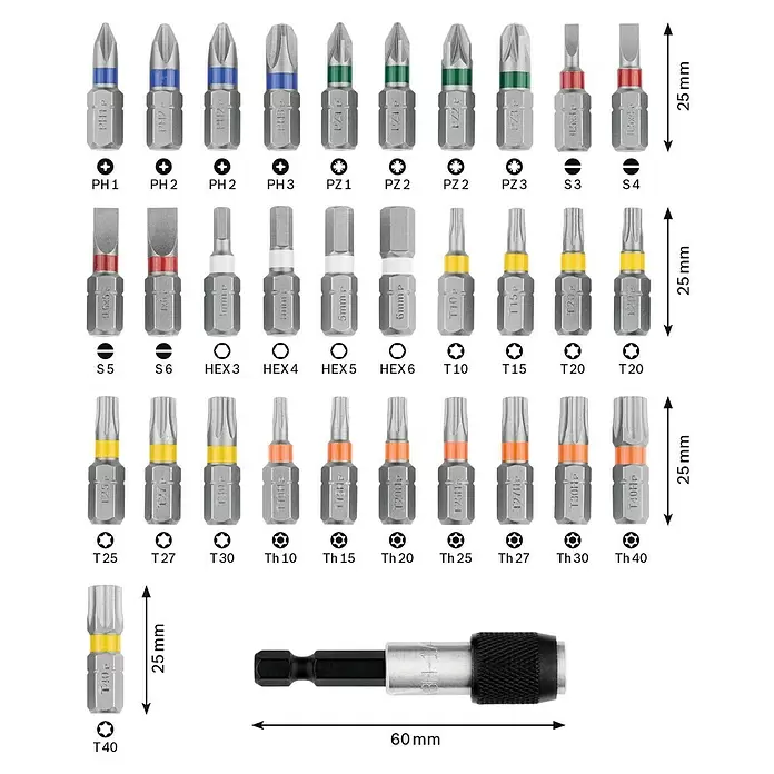 Bosch Bit-Set - 32 -tlg., ¼″ Sechskant - Skizze