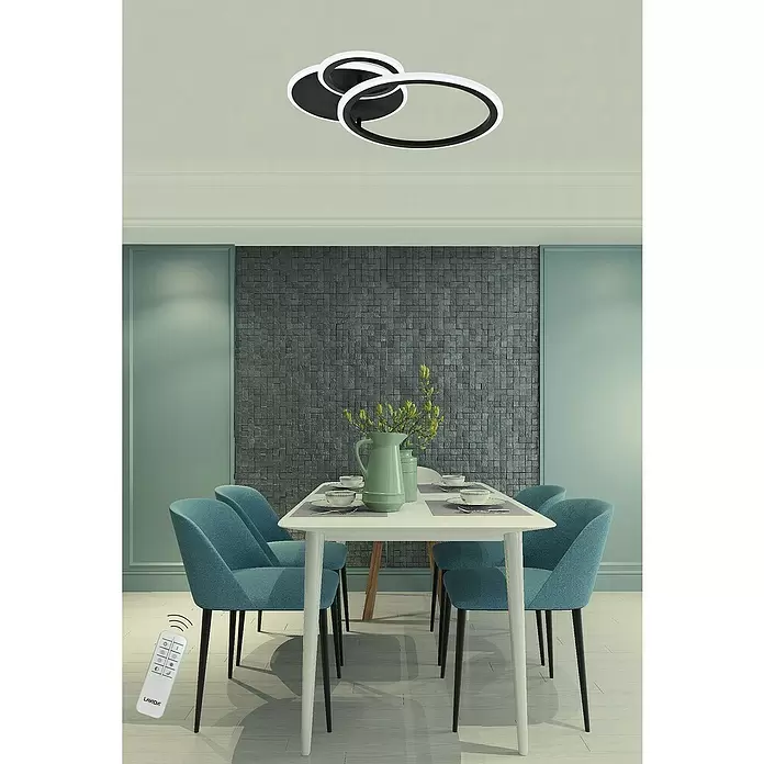 Lavida Ring LED-Deckenleuchte - 40 W, L x B x H: 53 x 47,5 x 9 cm, Schwarz, Warmweiß - Stimmungsaufnahme