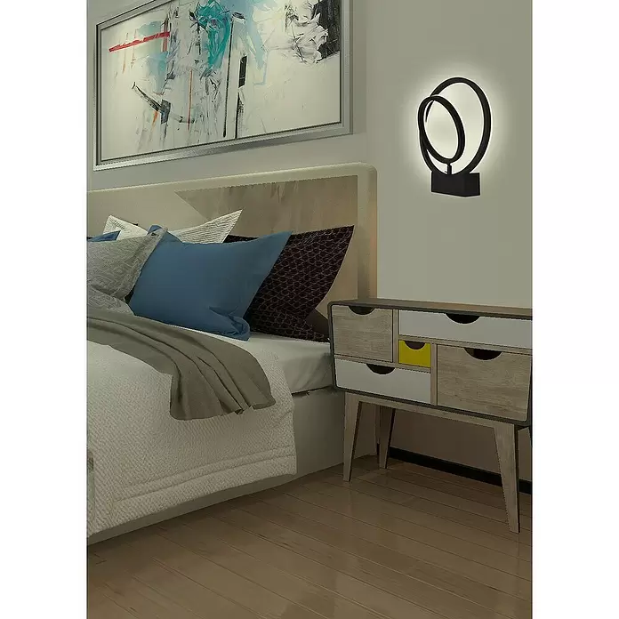 Lavida Ring LED-Wandleuchte - 18 W, L x B x H: 30 x 6 x 34 cm, Schwarz, Neutralweiß - Stimmungsaufnahme