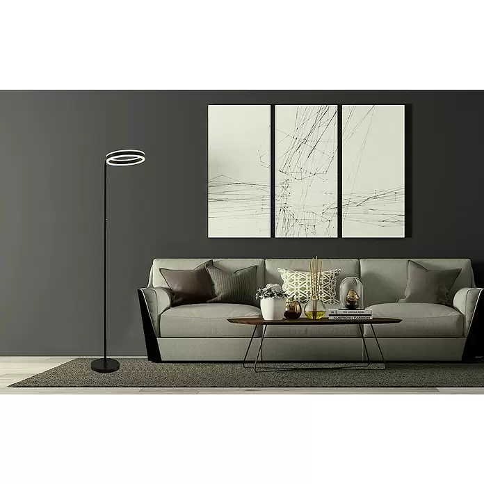 Lavida Ring LED-Stehleuchte - Höhe: 180 cm, Schwarz, Warmweiß - Stimmungsaufnahme