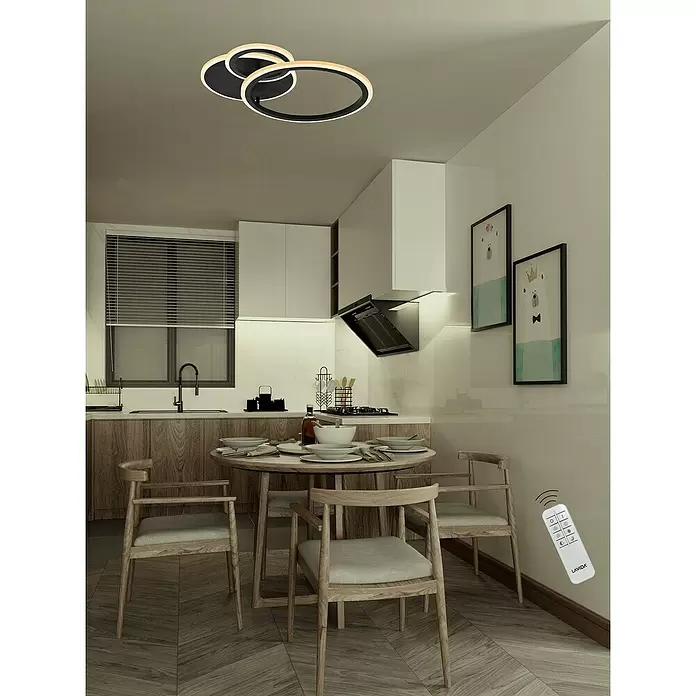 Lavida Ring LED-Deckenleuchte - 40 W, L x B x H: 53 x 47,5 x 9 cm, Schwarz, Warmweiß - Stimmungsaufnahme