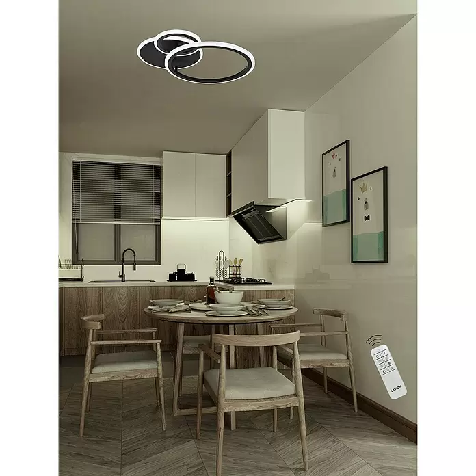 Lavida Ring LED-Deckenleuchte - 40 W, L x B x H: 53 x 47,5 x 9 cm, Schwarz, Warmweiß - Stimmungsaufnahme