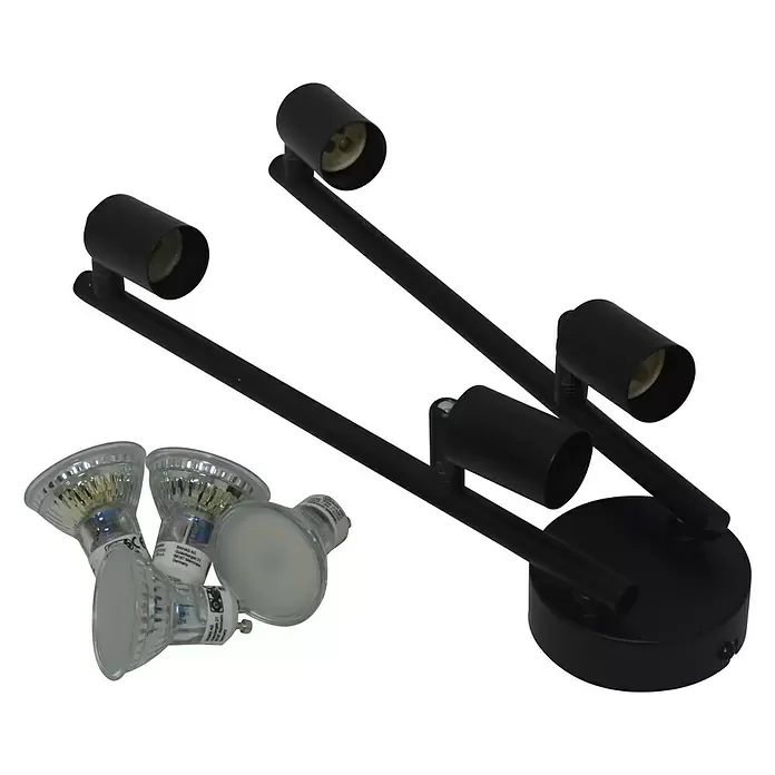 Tween Light Regleta LED Bari - 16 W, L x An x Al: 60,5 x 8 x 13,5 cm, Negro, Negro, Blanco cálido, 4 ud. - Vista angular