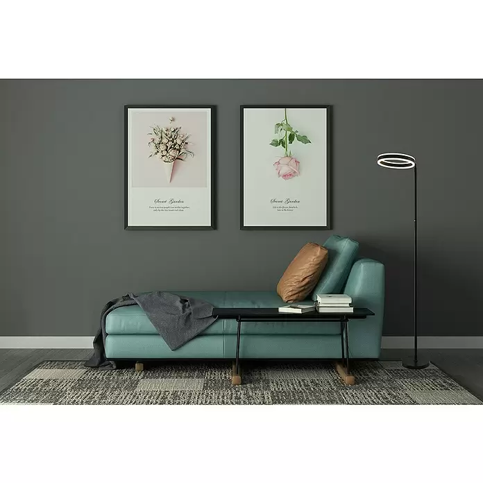 Lavida Ring LED-Stehleuchte - Höhe: 180 cm, Schwarz, Warmweiß - Stimmungsaufnahme