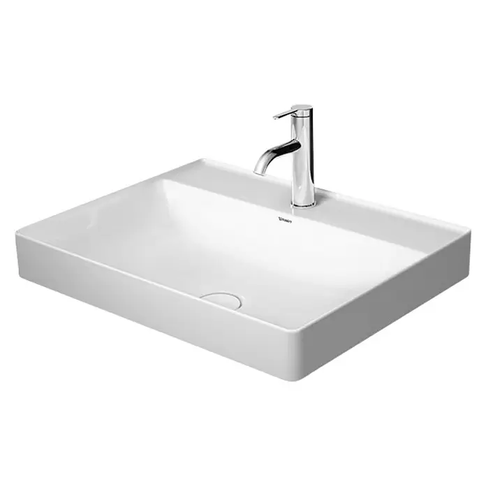 Duravit DuraSquare Aufsatzwaschbecken - 60 x 47 cm, Mit schmutzabweisender Glasur, Hahnloch: Ohne, Ohne Überlauf, Weiß - Diagonale Ansicht