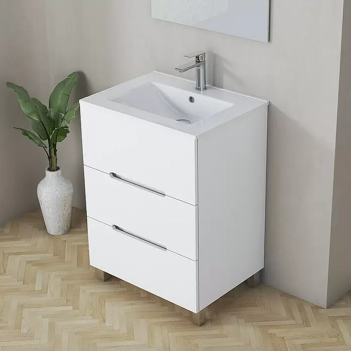 Mueble de lavabo Lanza - L x An x Al: 44,6 x 60 x 83,3 cm, Blanco - Foto ambiente