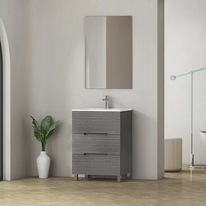 Mueble de lavabo Lanza - L x An x Al: 38,6 x 60 x 83,3 cm, Ceniza - Foto ambiente