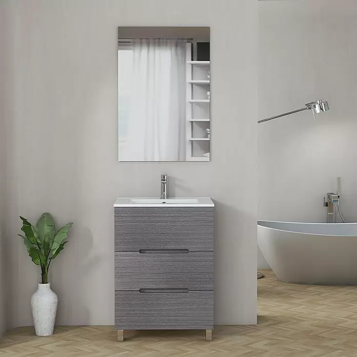 Mueble de lavabo Lanza - L x An x Al: 38,6 x 60 x 83,3 cm, Ceniza - Foto ambiente