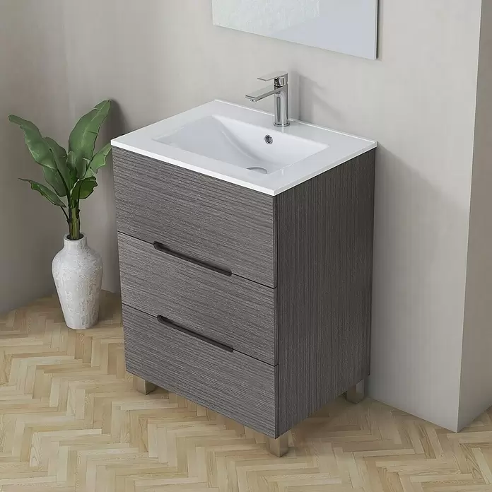 Mueble de lavabo Lanza - L x An x Al: 38,6 x 60 x 83,3 cm, Ceniza - Foto ambiente