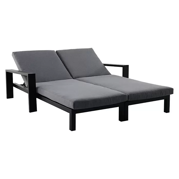 Sunfun Melina Sonnenliege - L x B x H: 206 x 162 x 51 cm, Schwarz, Grau, Rückenlehne verstellbar - Diagonale Ansicht