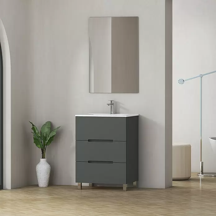 Mueble de lavabo Lanza - L x An x Al: 44,6 x 60 x 83,3 cm, Gris - Foto ambiente
