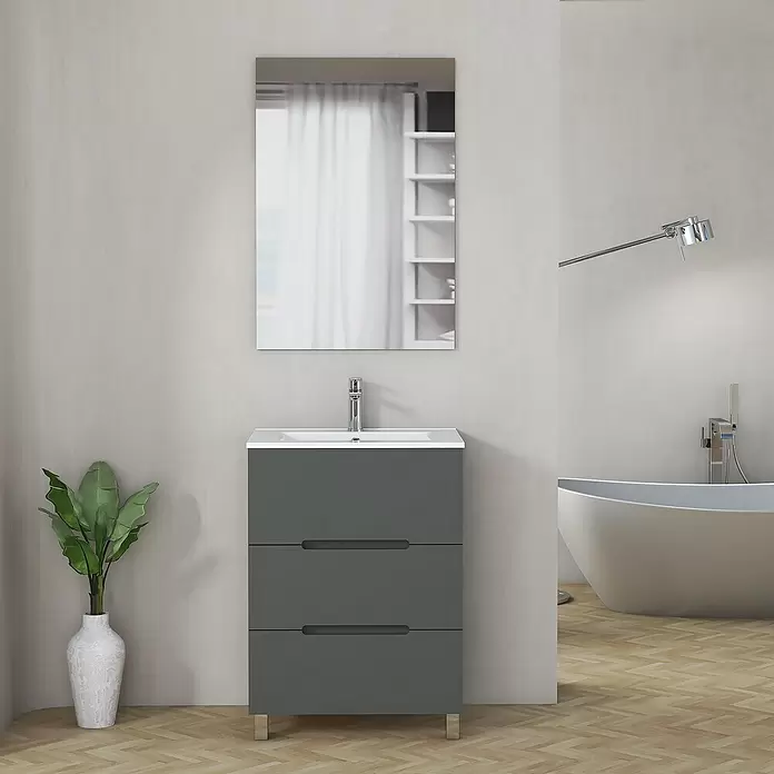 Mueble de lavabo Lanza - L x An x Al: 44,6 x 60 x 83,3 cm, Gris - Foto ambiente