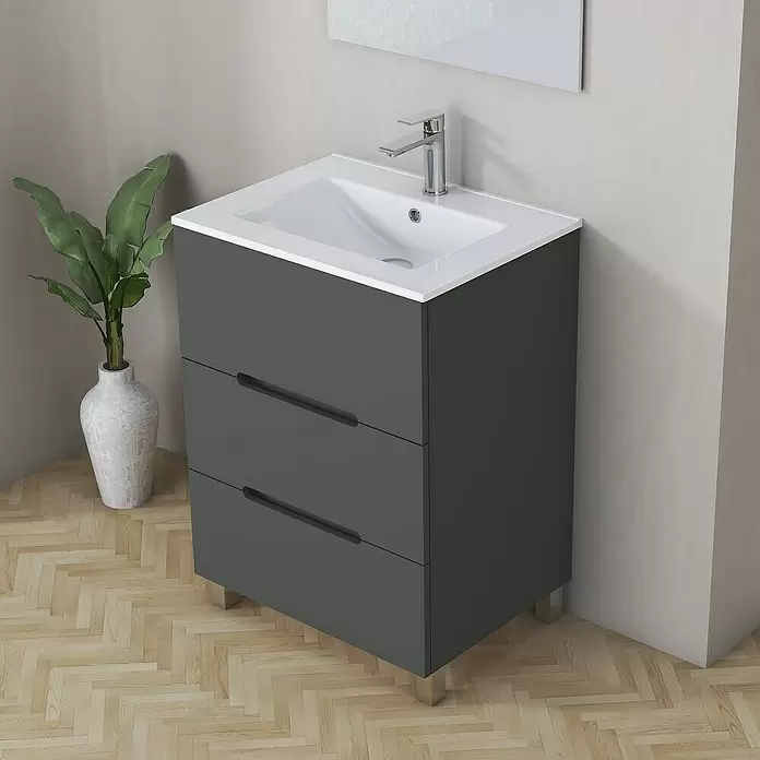 Mueble de lavabo Lanza - L x An x Al: 44,6 x 60 x 83,3 cm, Gris - Foto ambiente