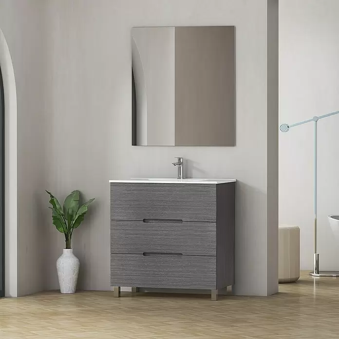 Mueble de lavabo Lanza - L x An x Al: 38,6 x 80 x 83,3 cm, Ceniza - Foto ambiente