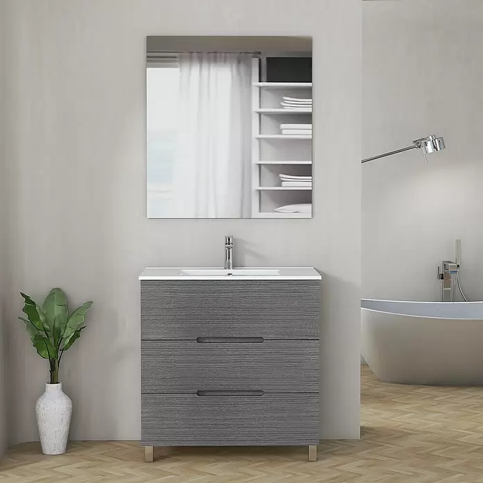 Mueble de lavabo Lanza - L x An x Al: 38,6 x 80 x 83,3 cm, Ceniza - Foto ambiente