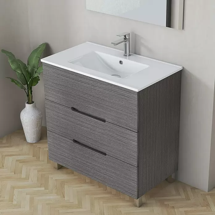 Mueble de lavabo Lanza - L x An x Al: 38,6 x 80 x 83,3 cm, Ceniza - Foto ambiente
