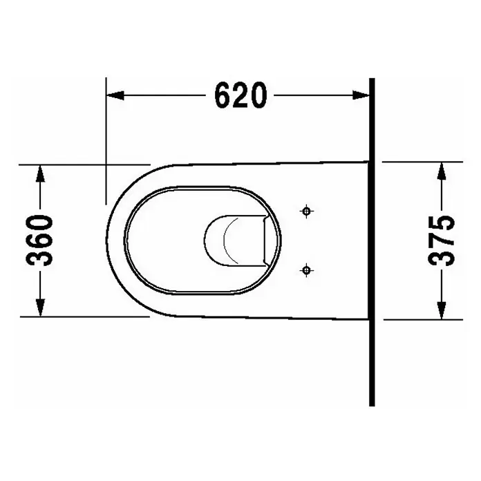 Duravit Starck 2 Wand-WC Typ 2 - Mit Spülrand, Mit schmutzabweisender Glasur, Spülform: Tief, WC Abgang: Waagerecht, Weiß - Skizze