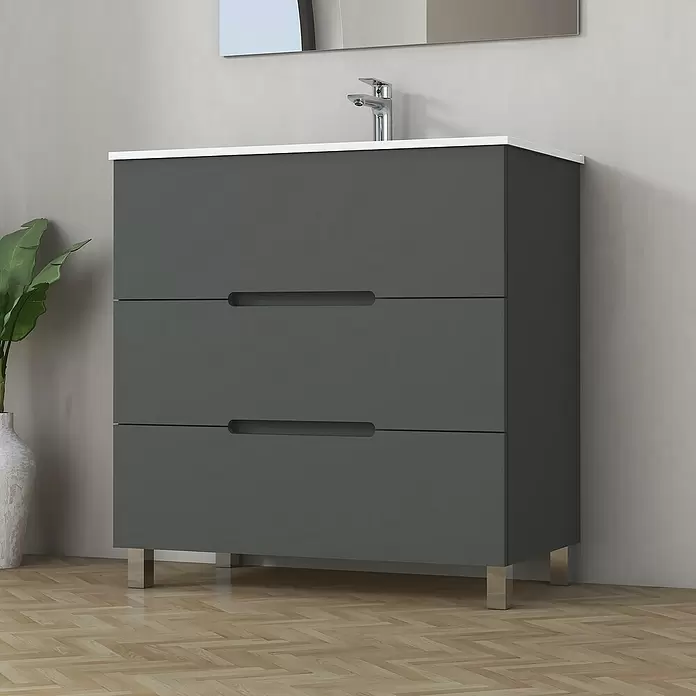 Mueble de lavabo Lanza - L x An x Al: 44,6 x 80 x 83,3 cm, Gris - Foto ambiente