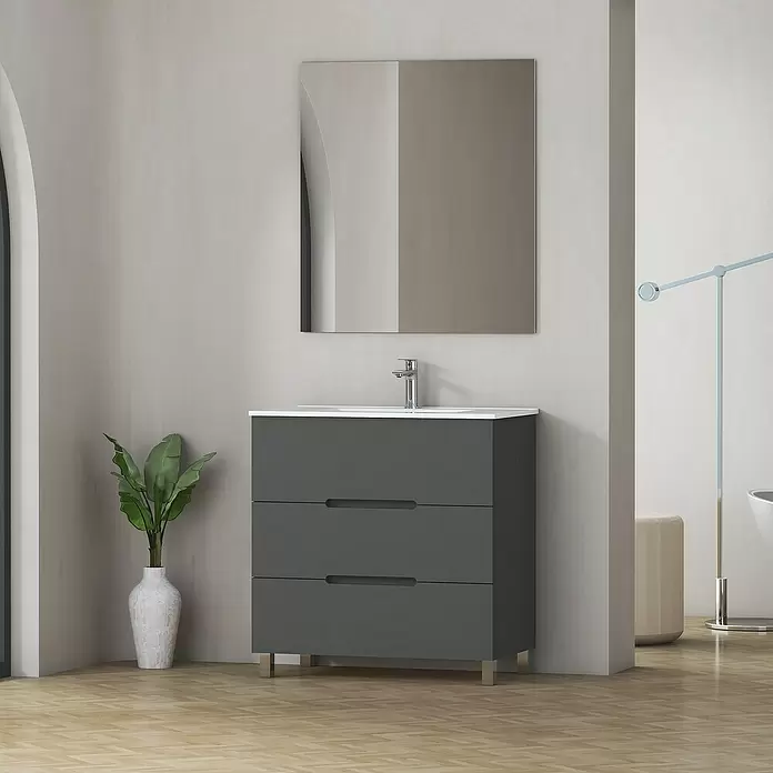 Mueble de lavabo Lanza - L x An x Al: 44,6 x 80 x 83,3 cm, Gris - Foto ambiente