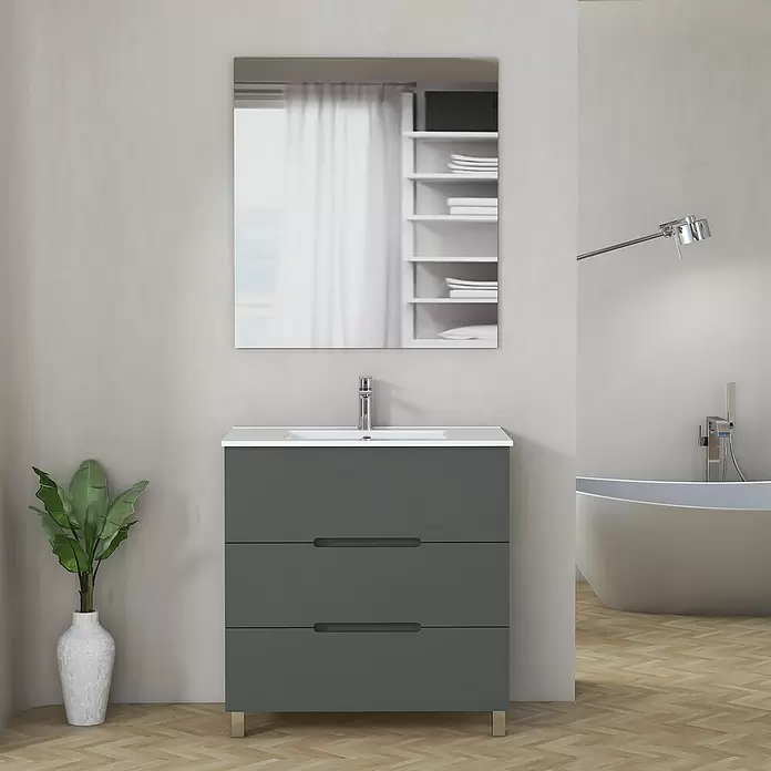 Mueble de lavabo Lanza - L x An x Al: 44,6 x 80 x 83,3 cm, Gris - Foto ambiente