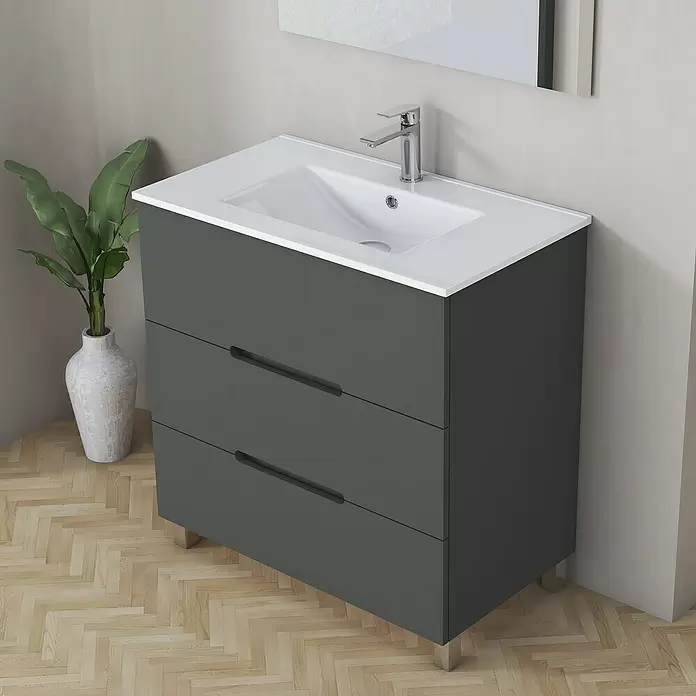 Mueble de lavabo Lanza - L x An x Al: 44,6 x 80 x 83,3 cm, Gris - Foto ambiente