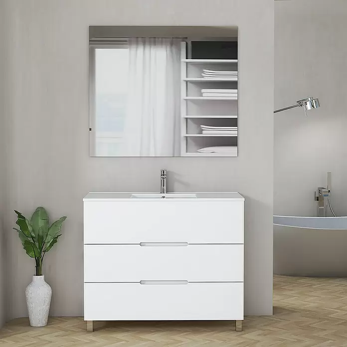 Mueble de lavabo Lanza - L x An x Al: 44,6 x 90 x 83,3 cm, Blanco - Foto ambiente
