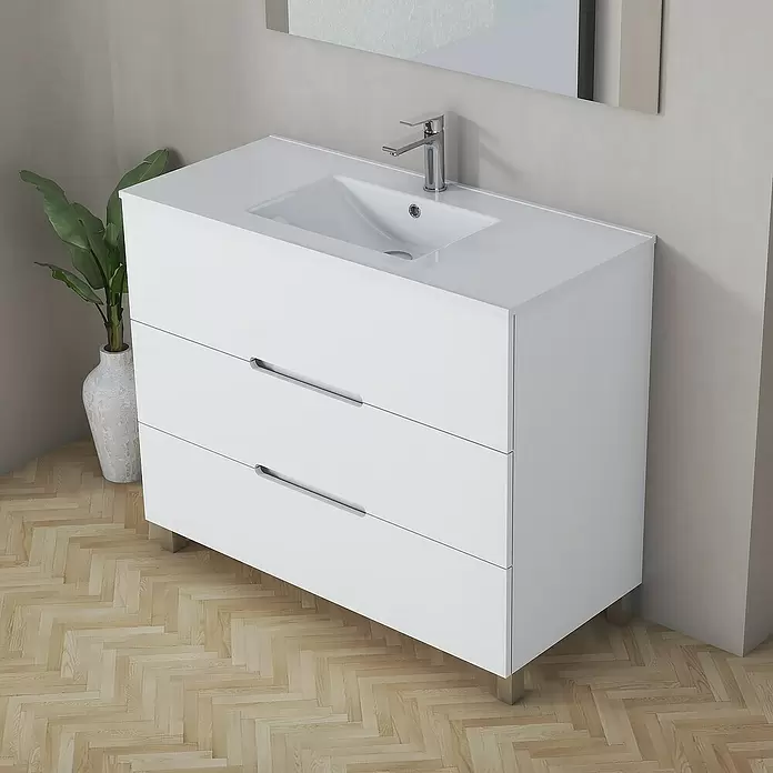 Mueble de lavabo Lanza - L x An x Al: 44,6 x 90 x 83,3 cm, Blanco - Foto ambiente