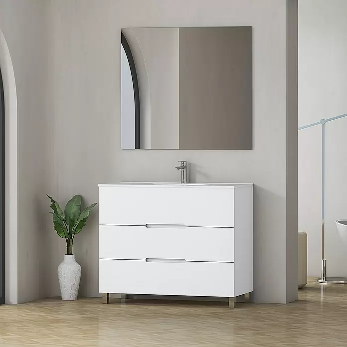 Mueble de lavabo Lanza - L x An x Al: 44,6 x 90 x 83,3 cm, Blanco - Foto ambiente