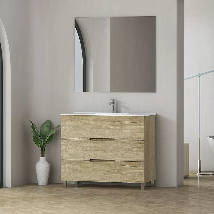 Mueble de lavabo Lanza - L x An x Al: 38,6 x 100 x 83,3 cm, Nature - Foto ambiente