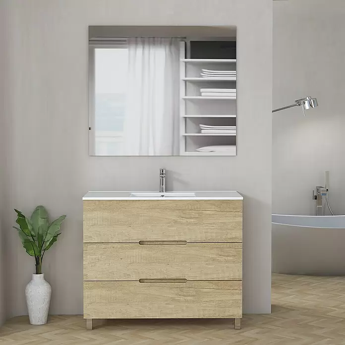 Mueble de lavabo Lanza - L x An x Al: 38,6 x 100 x 83,3 cm, Nature - Foto ambiente