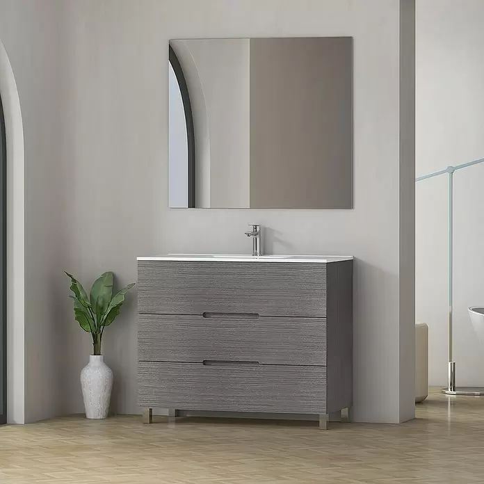 Mueble de lavabo Lanza - L x An x Al: 44,6 x 100 x 83,3 cm, Ceniza - Foto ambiente