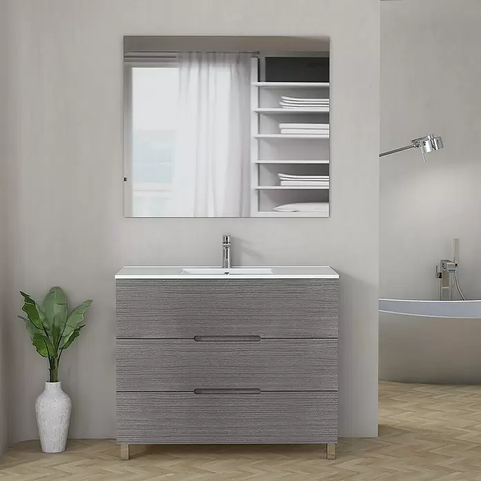 Mueble de lavabo Lanza - L x An x Al: 44,6 x 100 x 83,3 cm, Ceniza - Foto ambiente