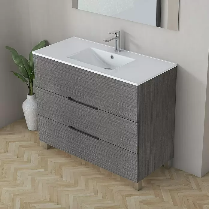 Mueble de lavabo Lanza - L x An x Al: 44,6 x 100 x 83,3 cm, Ceniza - Foto ambiente