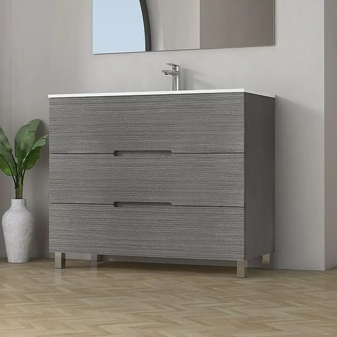 Mueble de lavabo Lanza - L x An x Al: 44,6 x 100 x 83,3 cm, Ceniza - Foto ambiente
