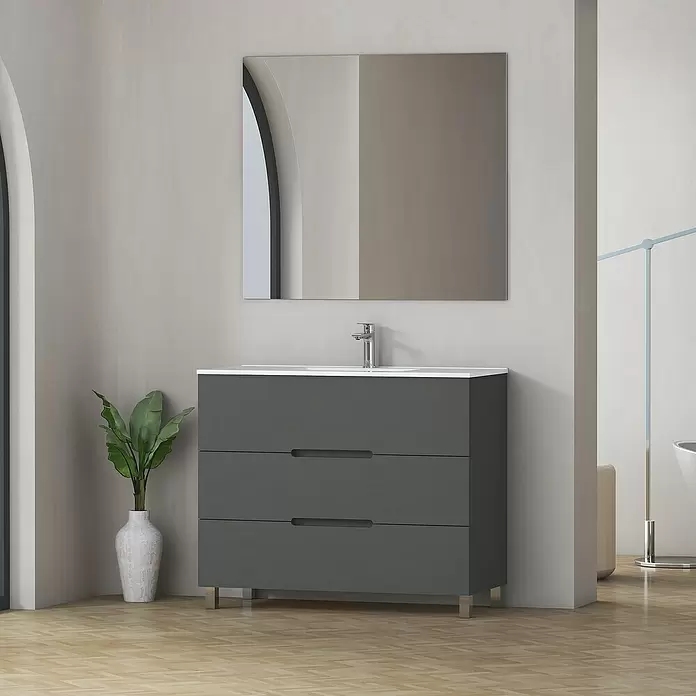 Mueble de lavabo Lanza - L x An x Al: 44,6 x 100 x 83,3 cm, Gris - Foto ambiente