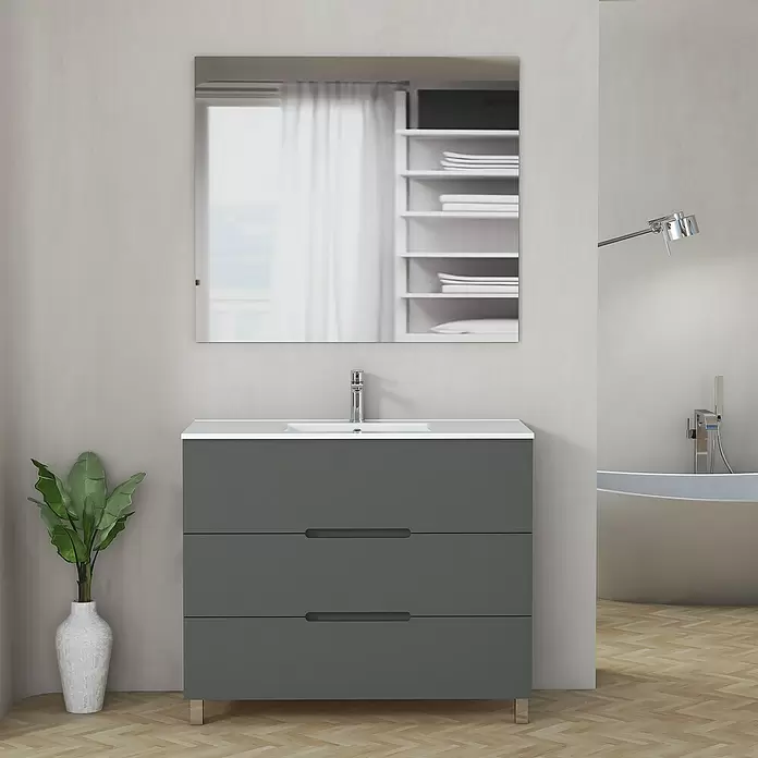 Mueble de lavabo Lanza - L x An x Al: 44,6 x 100 x 83,3 cm, Gris - Foto ambiente