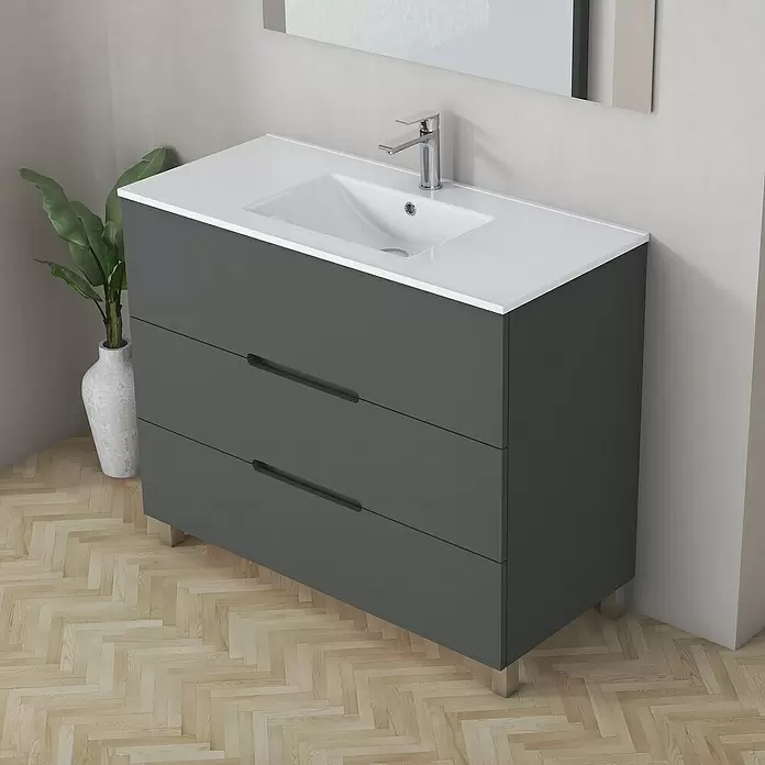 Mueble de lavabo Lanza - L x An x Al: 44,6 x 100 x 83,3 cm, Gris - Foto ambiente